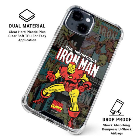 Marvel Classic Comics Iron Man Action Vintage iPhone 15 Clear Case
